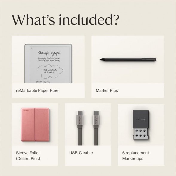 Графический планшет reMarkable Paper Pure+Marker Plus+Sleeve Folio, Desert Pink в Комсомольске-на-Амуре