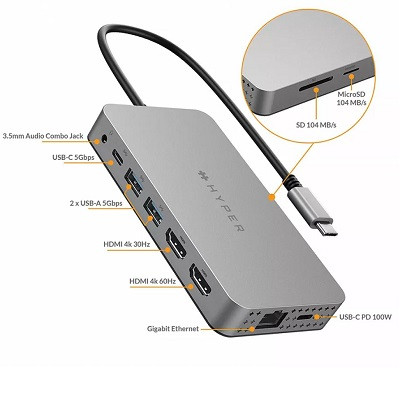 USB Хаб Hyper HyperDrive Dual 4K HDMI 10-в-1 USB-C в Комсомольске-на-Амуре