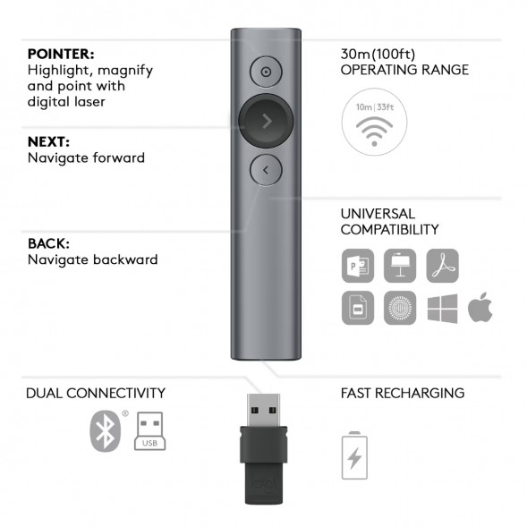 Презентер Logitech Spotlight Presentation Remote серый в Комсомольске-на-Амуре