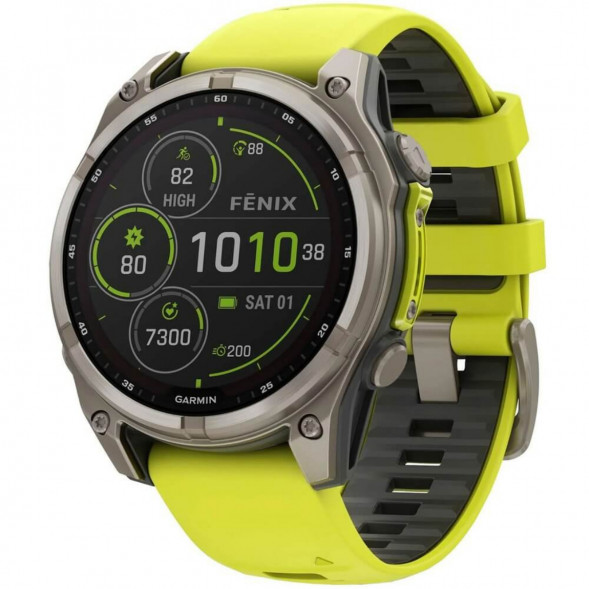 Умные часы Garmin Fenix 8, 51 мм, Solar, Sapphire Titanium with AMP Yellow/Graphite Silicone Band 010-02907-20 в Комсомольске-на-Амуре