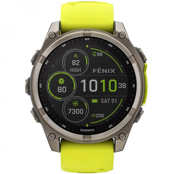 Умные часы Garmin Fenix 8, 51 мм, Solar, Sapphire Titanium with AMP Yellow/Graphite Silicone Band 010-02907-20 в Комсомольске-на-Амуре